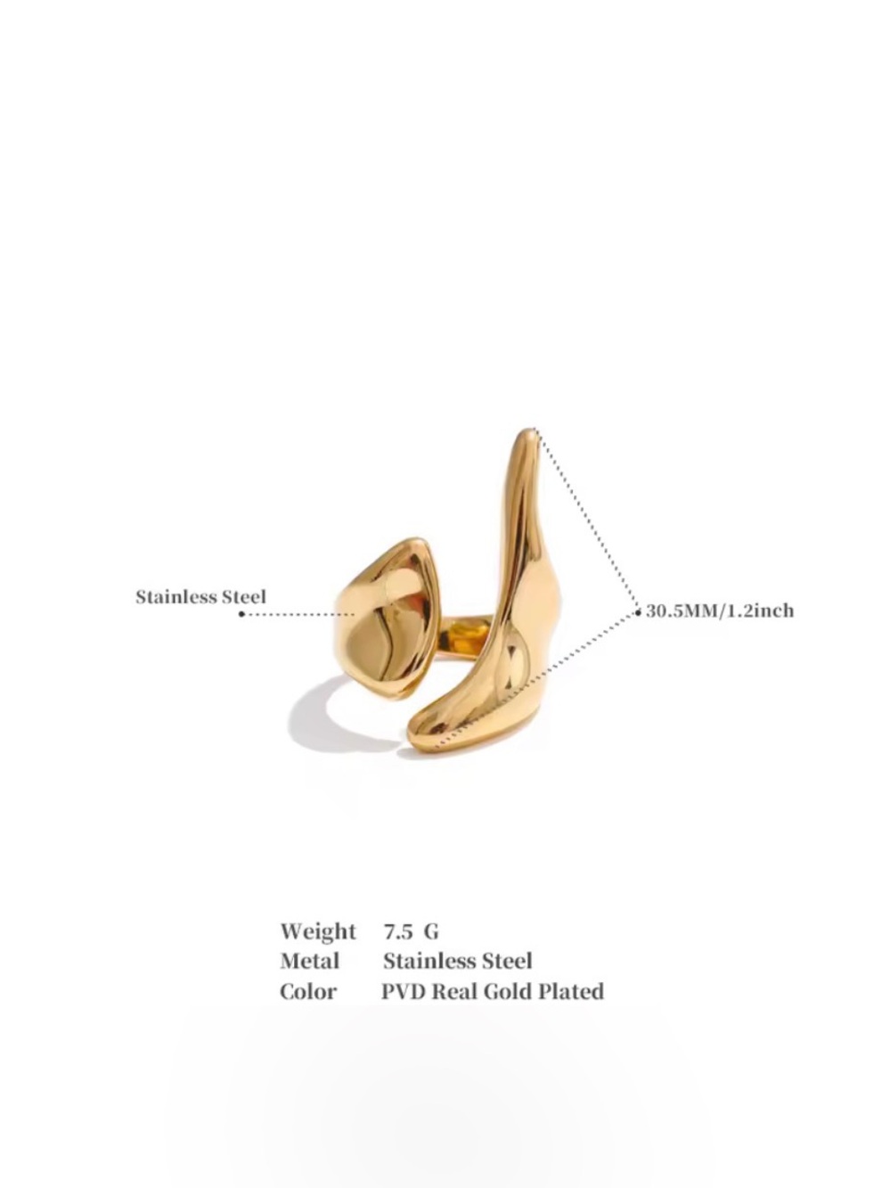 Gold Sculptural Stainless Steel Women’s Ring